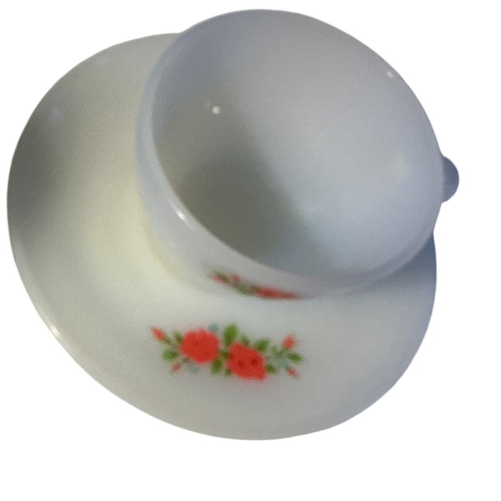 Anchor Hocking Fire-King Milk Glass Moss Rose Tea Cup and Saucer Set of 2 USA